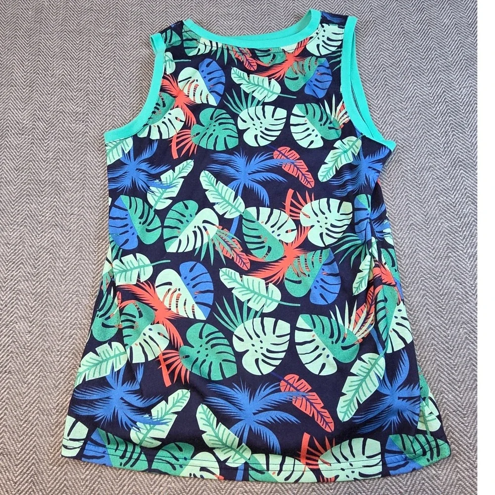 Cat & Jack Boys XL 16 Tropical Leaf Palm Tree Sleep Tank Top Navy Teal Coral